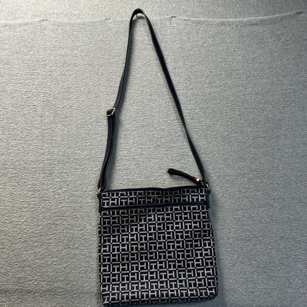 Tommy Hilfiger Crossbody Bag Navy Monogram TH Logo Adjustable Strap